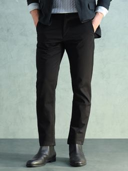 Arrow Sports - Black Solid Cotton Slim Trouser