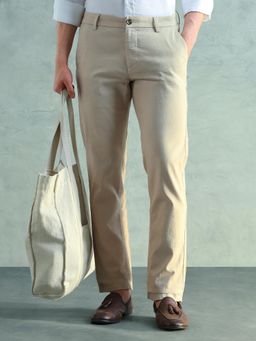 Arrow Sports - Beige Solid Cotton Slim Trouser