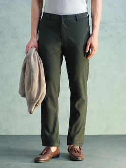 Arrow Sports - Green Solid Cotton Slim Trouser