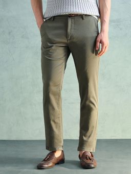 Arrow Sports - Green Solid Cotton Slim Trouser