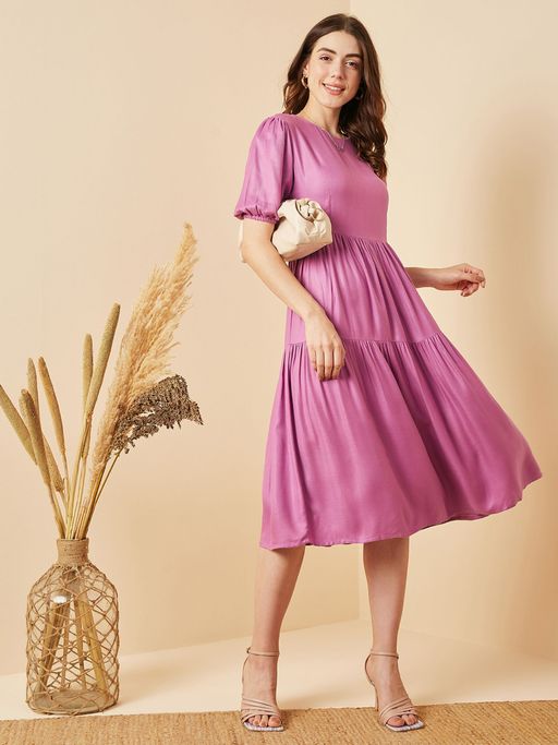 Buy Marie Claire Women Casual Purple Colour Midi Solid Dress Online