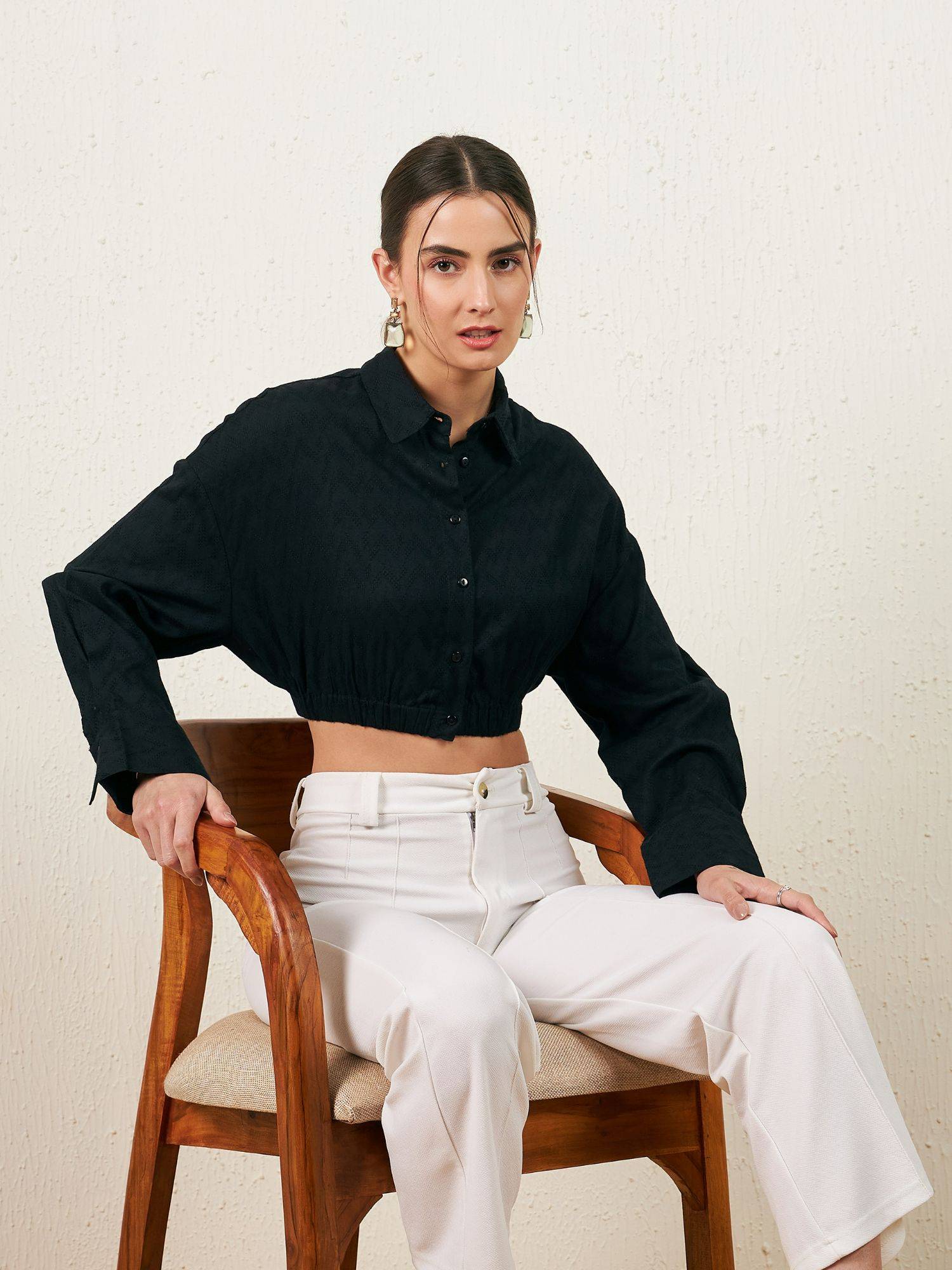Buy Marie Claire Women Casual Black Colour Shirt Collar Self