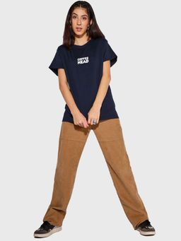 Bewakoof - Women's Blue Coffee Head Graphic Printed Boyfriend T-shirt