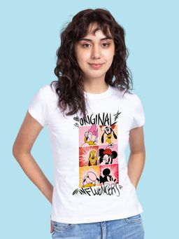 Bewakoof - Official Disney Women's White Original Influencers Graphic Printed T-shirt