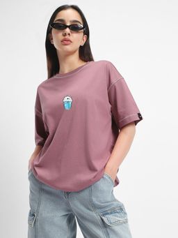 Bewakoof - Women's Purple Stay Hydrated Graphic Printed Oversized T-shirt