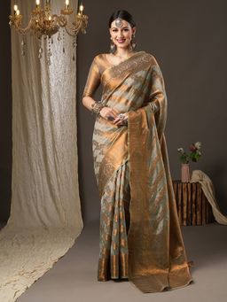 Akhilam - Womens Silk Blend Grey Woven Design Designer Saree with Unstitched Blouse