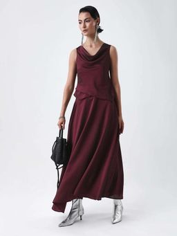 RAREISM - Women Polyester Plain Fitted Top Maroon