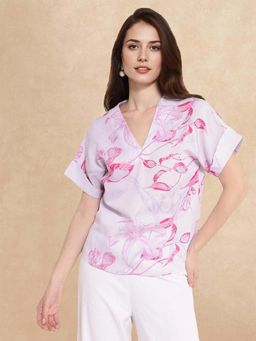 RAREISM - Women Polyester Floral Print Regular Top Purple