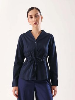 RAREISM - Women 100% Cotton Plain Regular Top Navy Blue