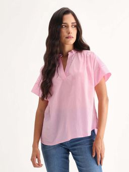 RAREISM - Women Cotton Plain Relaxed Top Pink