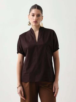 RAREISM - Women Cotton Plain Regular Top Brown
