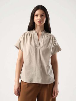 RAREISM - Women Polyester Plain Relaxed Top Beige