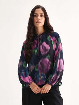 RAREISM - Women Polyester Printed Regular Top Navy Blue