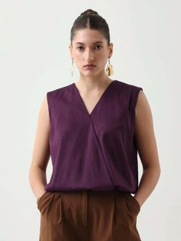 RAREISM - Women Cotton Blend Plain Regular Top Purple