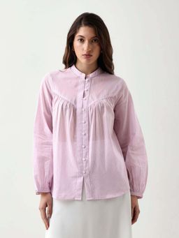 RAREISM - Women Cotton Blend Striped Regular Top Purple