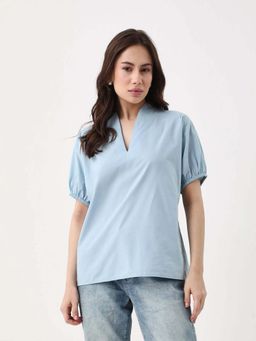 RAREISM - Women Polyester Plain Regular Top Blue