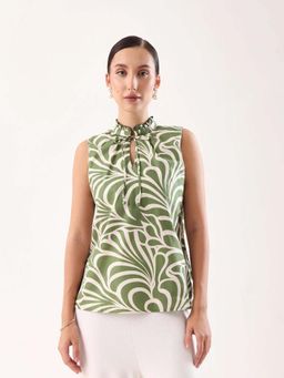 RAREISM - Women Polyester Printed Regular Top Olive