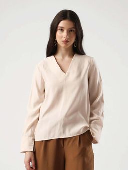 RAREISM - Women Polyester Plain Regular Top Beige