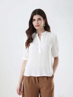RAREISM - Women Polyester Plain Regular Top White