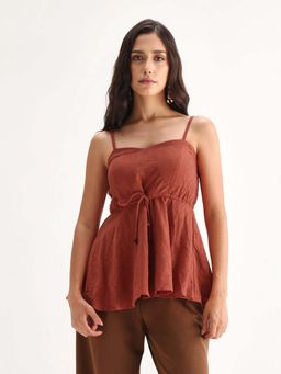 RAREISM - Women 100% Cotton Fit And Flare Top Rust