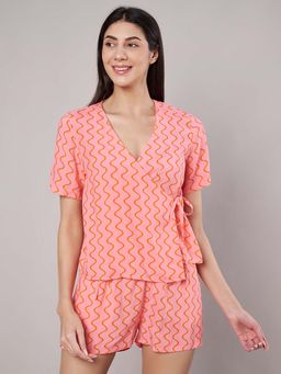 AMAGYAA - Peach Angrakha Style Cotton Nightsuit