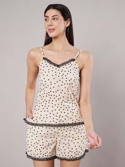 AMAGYAA - Cream Polka Dot Night Suit For Women