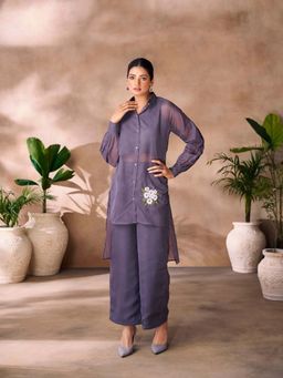 Odette - Purple Organza Embroidered Stitched Co-Ord Set For Women