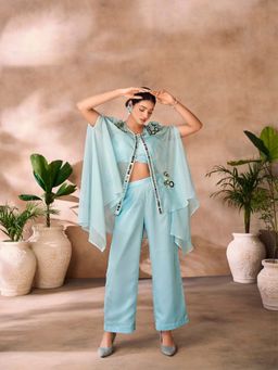 Odette - Sky Blue Organza Embellished Stitched Co-Ord Set For Women