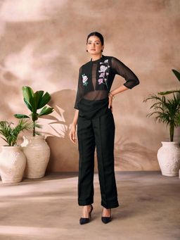 Odette - Black Organza Embroidered Stitched Co-Ord Set For Women