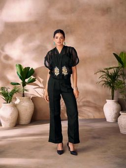 Odette - Black Organza Embellished Stitched Co-Ord Set For Women