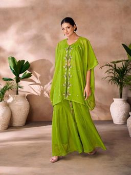 Odette - Green Organza Embellished Stitched Co-Ord Set For Women