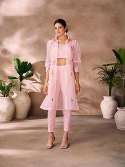 Odette - Pink Organza Embroidered Stitched Co-Ord Set For Women