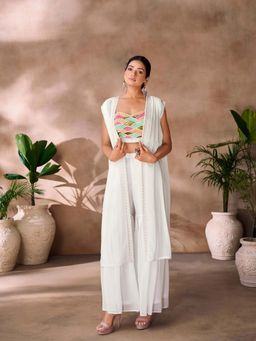 Odette - White Georgette Embellished Stitched Co-Ord Set For Women