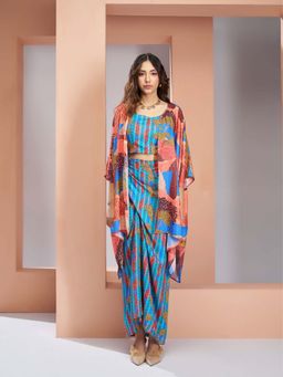 Odette - Blue Linen Printed Stitched Co-Ord Set For Women