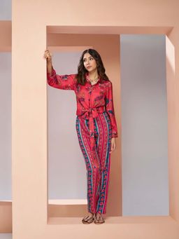 Odette - Pink Linen Printed Stitched Co-Ord Set For Women