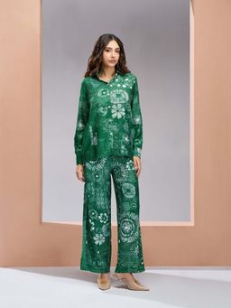 Odette - Green Linen Printed Stitched Co-Ord Set For Women