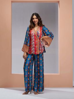 Odette - Red Linen Printed Stitched Co-Ord Set For Women