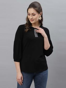 Mode by Red Tape - Women Black Polyester Spandex Solid Top