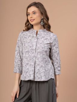Mode by Red Tape - Grey Floral Print Cotton Womens Top