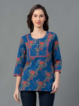Mode by Red Tape - Royal Blue Floral Print Pure Cotton Womens Top
