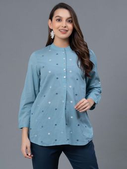 Mode by Red Tape - Pastel Blue Embroidered Cotton Womens Top