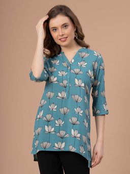 Mode by Red Tape - Storm Blue Floral Print Rayon Womens Top