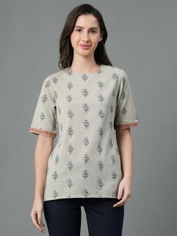 Mode by Red Tape - Pastel Green Floral Print Pure Cotton Womens Top