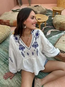 MISS MOSA BY AKANKSHA - Ari Embroidered Summer Top White