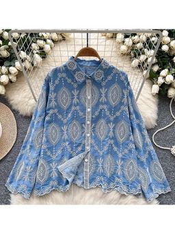 MISS MOSA BY AKANKSHA - Dion Premium Embroidered Cotton Shirt Blue