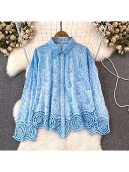 MISS MOSA BY AKANKSHA - Levy Embroidered Cotton Shirt Blue