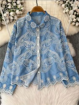 MISS MOSA BY AKANKSHA - Rosa Premium Embroidered Cotton Shirts Blue