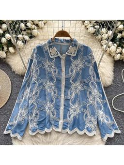 MISS MOSA BY AKANKSHA - Zen Premium Embroidered Cotton Shirt Blue