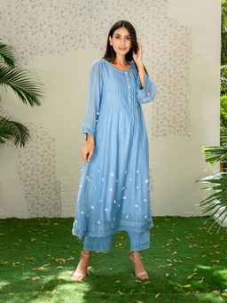 Naaz By Noor - Kurta with Pants Under The Neem Blue (Set of 2)