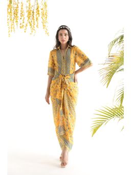 Chhavvi Aggarwal - Yellow Printed Shirt Maxi Dress